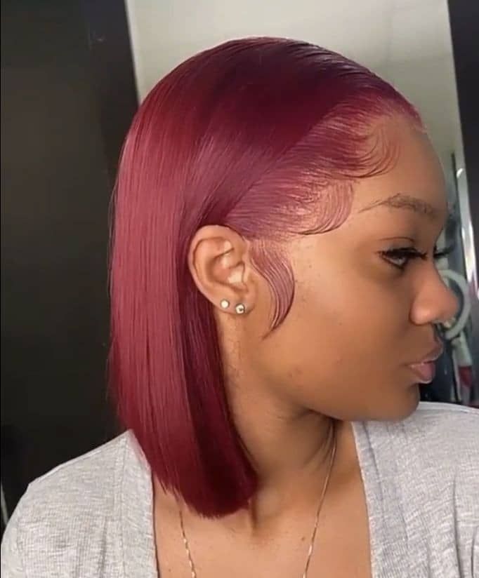 12 inches double drawn burgundy full frontal lace wig  - Main Image